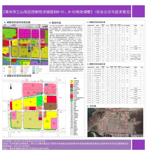 莱州市三山岛区控制性详细规划b01b02地块调整社会公示与征求意见